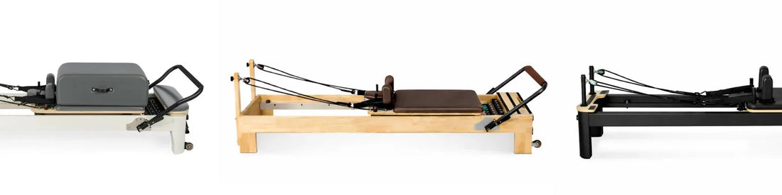 Comparatif trois reformers Pilates bois chêne métal noir studio professionnel