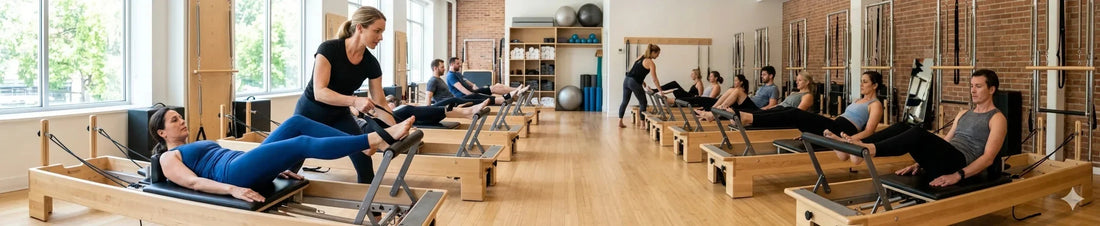 Cours collectif Pilates Reformer en bois de chêne avec instructeur certifié