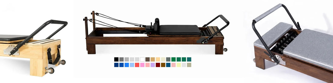 Reformer Pilates en bois de chêne personnalisable, large choix de coloris pour studio