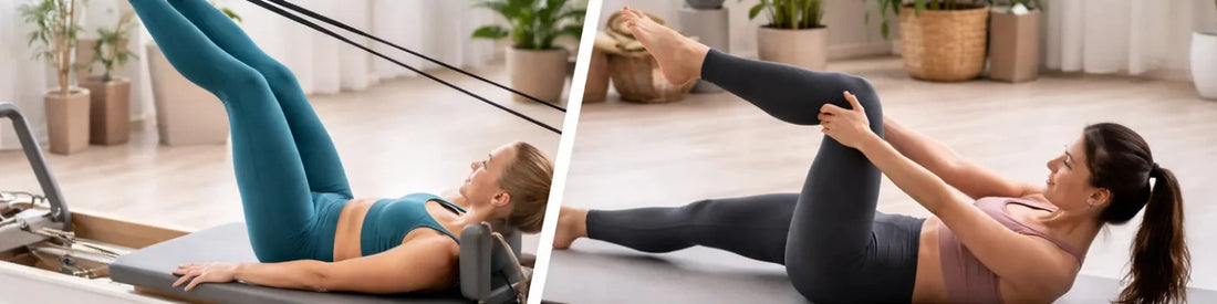 Comparaison exercices Pilates Reformer machine et Pilates au sol femmes
