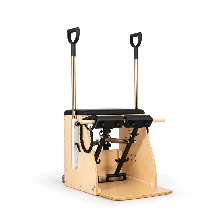 Chaise de Pilates Classique en bois naturel clair avec pédalier et ressorts