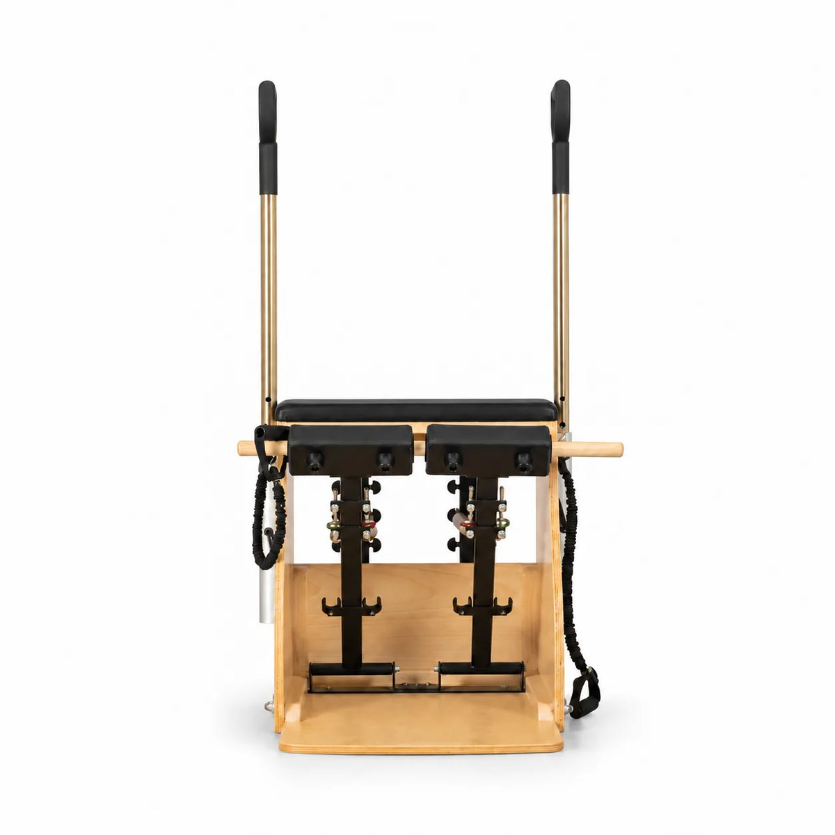 Chaise de Pilates Classique vue de face - structure en bois naturel clair avec ressorts et pédalier