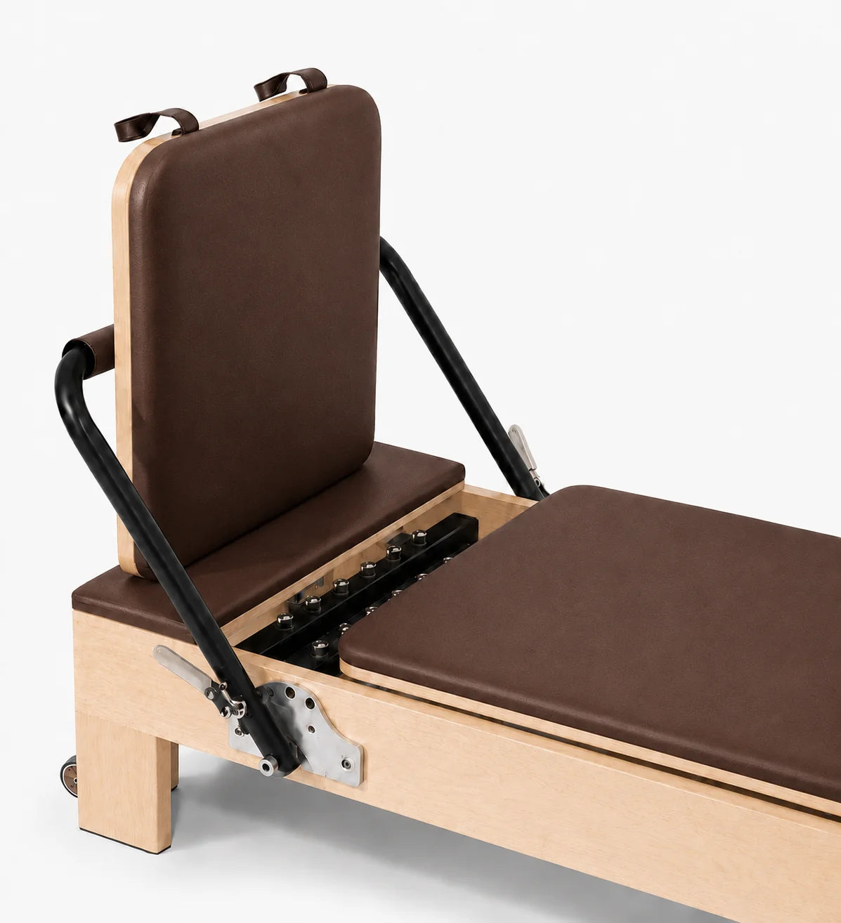 Reformer Pilates Classique studio Marron Footbar - Détail Barre de Pied - Pilates At Home
